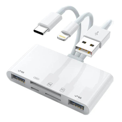 5-in-1 SD Card Reader USB Hub – USB 3.0 Type-C OTG Adapter for iPhone, iPad, MacBook, SD & TF Memory Cards