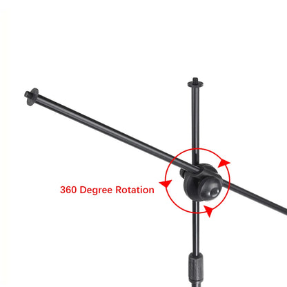 Adjustable Tripod Microphone Stand – Boom Mic Stand with Dual Mic Clip Holder, Collapsible Studio Mic Bracket for Recording & Live Use
