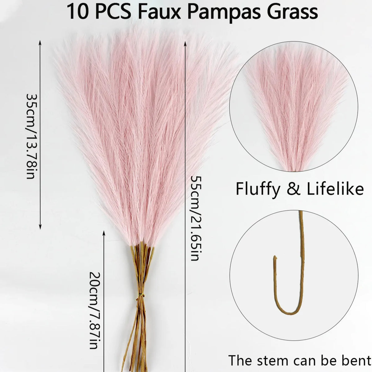 10PCS Artificial Pampas Grass – Fake Reed Flowers for DIY Floral Arrangements, Table Decor, Weddings & Home Christmas Decoration