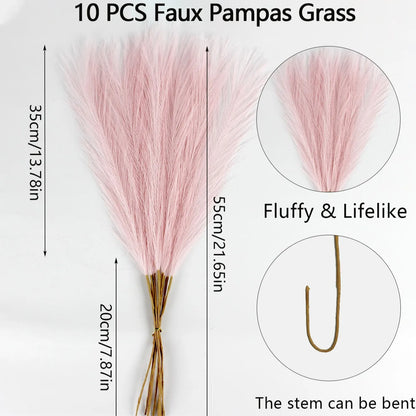 10PCS Artificial Pampas Grass – Fake Reed Flowers for DIY Floral Arrangements, Table Decor, Weddings & Home Christmas Decoration