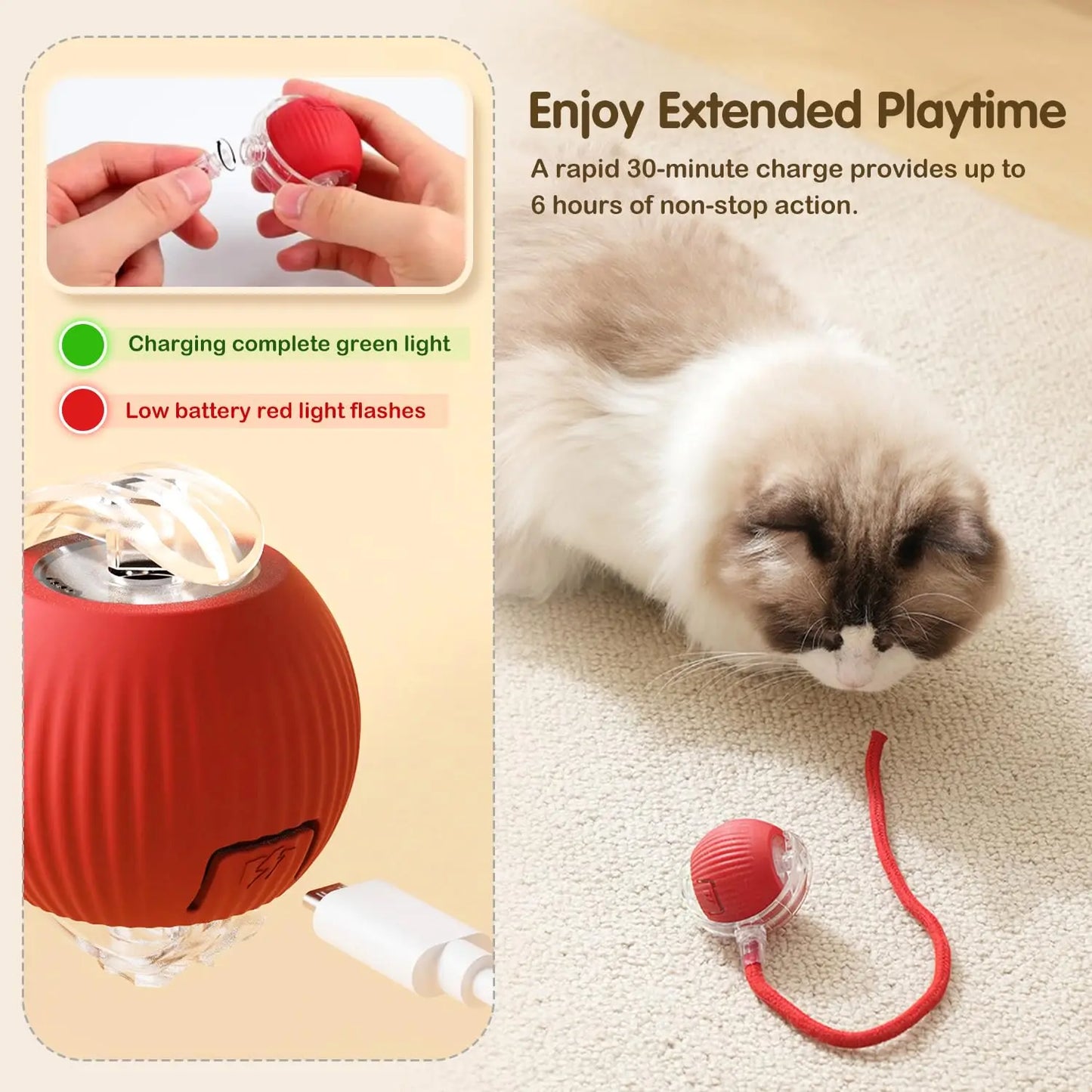 Cat Interactive Ball Toy – Automatic Rolling Ball with Tail, Rechargeable Smart Pet Toy, Intelligent Mouse for Cats