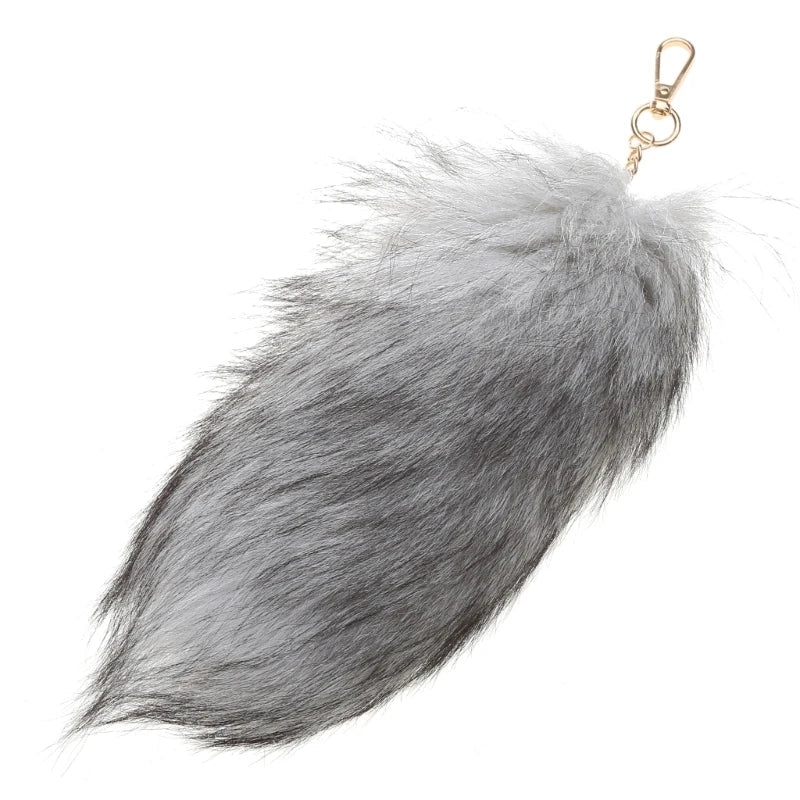 Plush Fox & Raccoon Tail Keychain – 28cm Furry Animal Tail Pompom Bag Charm & Keyring Pendant