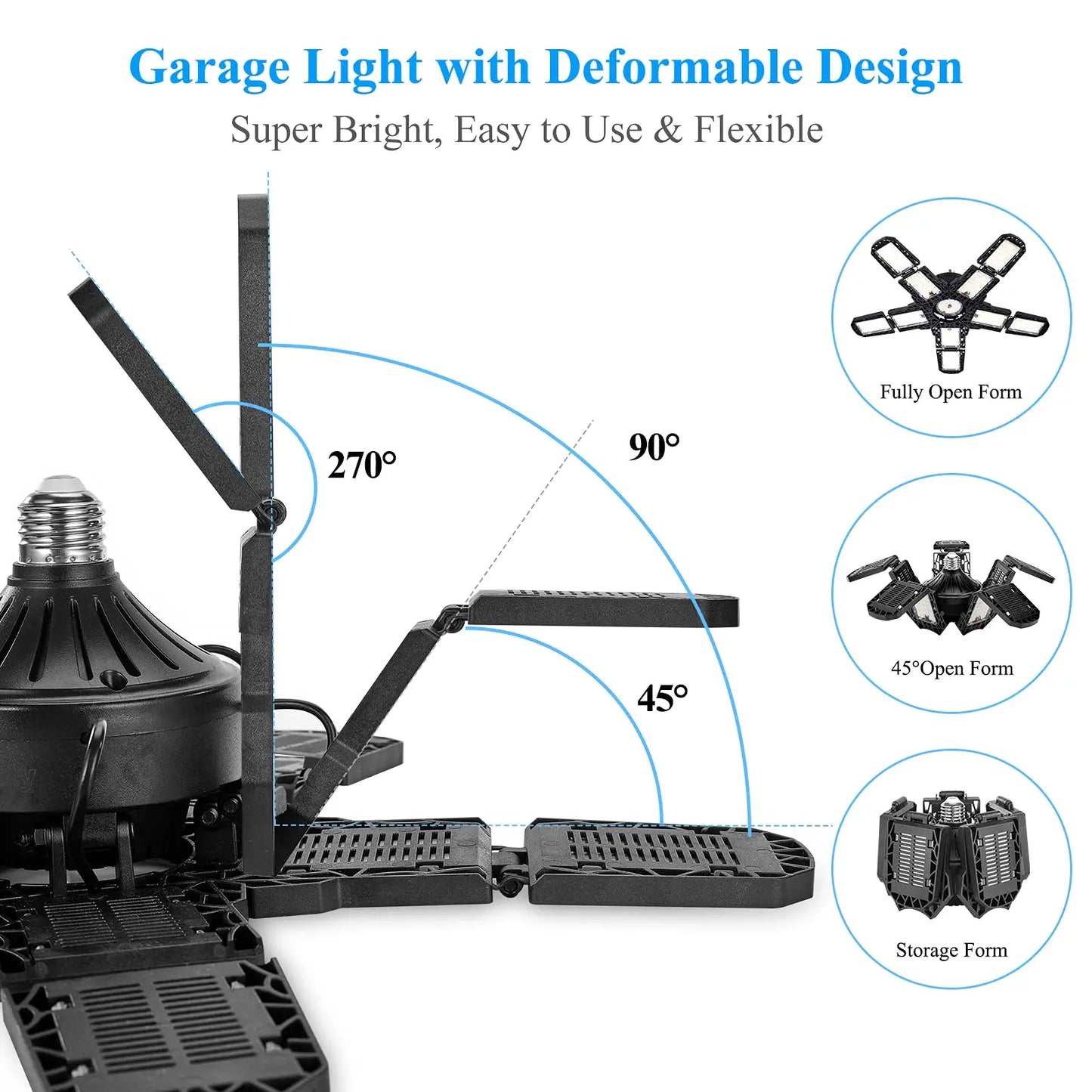 LED Garage Lights: 10 Adjustable Panels E26/E27 Ceiling Shop Work Lamp - 80W 150W 6500K Bulb for Industrial Workshop Lighting