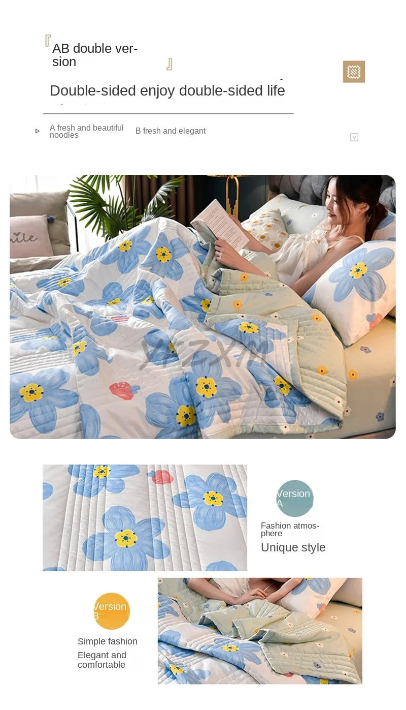 Quilted Spring Summer Quilt – Soft, Lightweight & Breathable Duvet for Queen Size, Comfortable & Washable