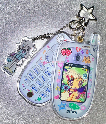 Oliva Acrylic Phone Decoration Keychain — Kawaii Pendant with Photo Frame for 1-Inch Photos, Perfect Birthday Gift