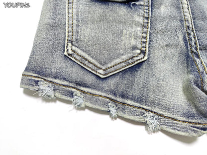 Sexy Low Rise Denim Shorts – Women’s Slim Skinny Rivet Vintage Blue Y2K Jeans for Summer