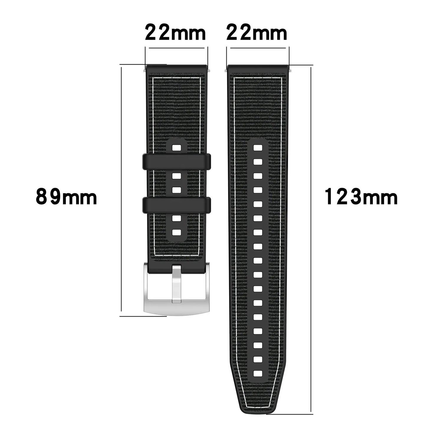 22mm Silicone & Nylon Composite Watch Band for NORTH EDGE APACHE-46 Smartwatch – Sport Replacement Bracelet Strap Correa