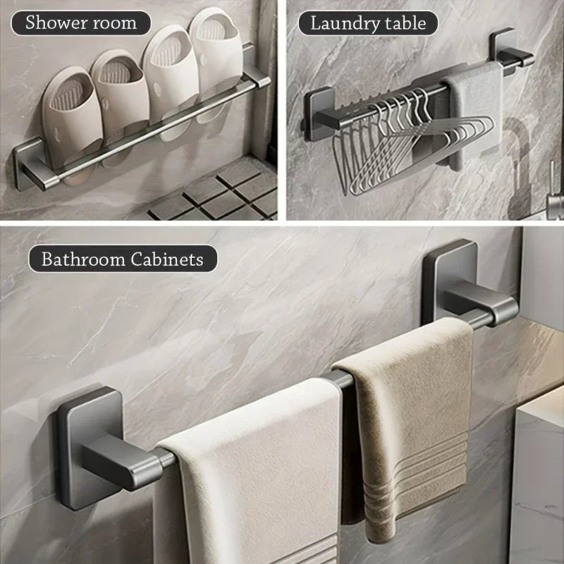 6-Piece Self-Adhesive Bathroom Towel Rack Set – No-Drill Towel Holder Hooks & Shelf