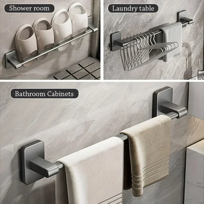 6-Piece Self-Adhesive Bathroom Towel Rack Set – No-Drill Towel Holder Hooks & Shelf