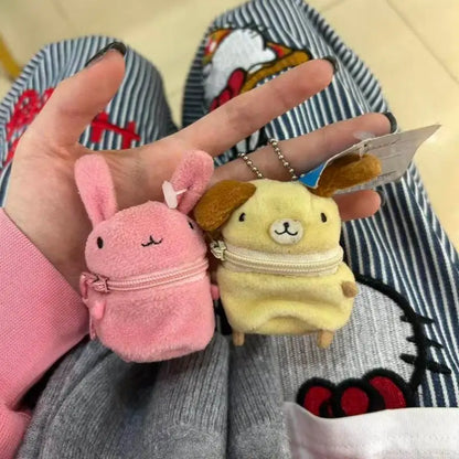 Mini Pink Fluffy Rabbit Coin Purse - Cute Cartoon Keychain Bag Charm Headphone Storage Case