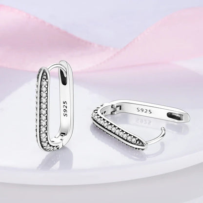 2024 New 925 Sterling Silver Rectangular Hoop Earrings with Zircon - Golden Luxury Wedding Gift for Women