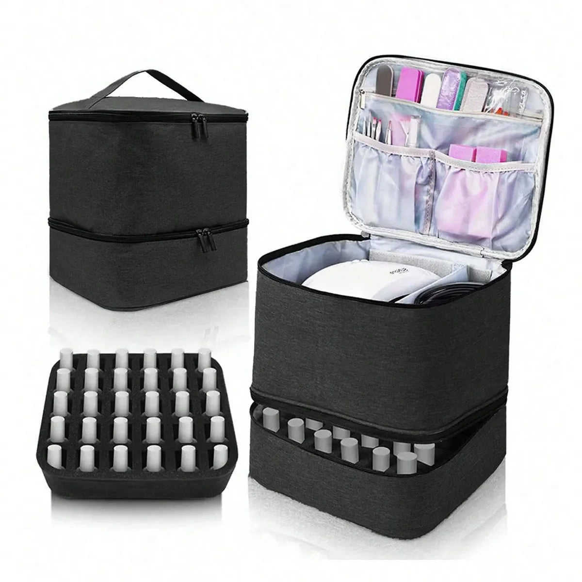 Women's Portable Double-Layer Nail Polish & Essential Oil Storage Bag – Multi-Function Organizer for Travel