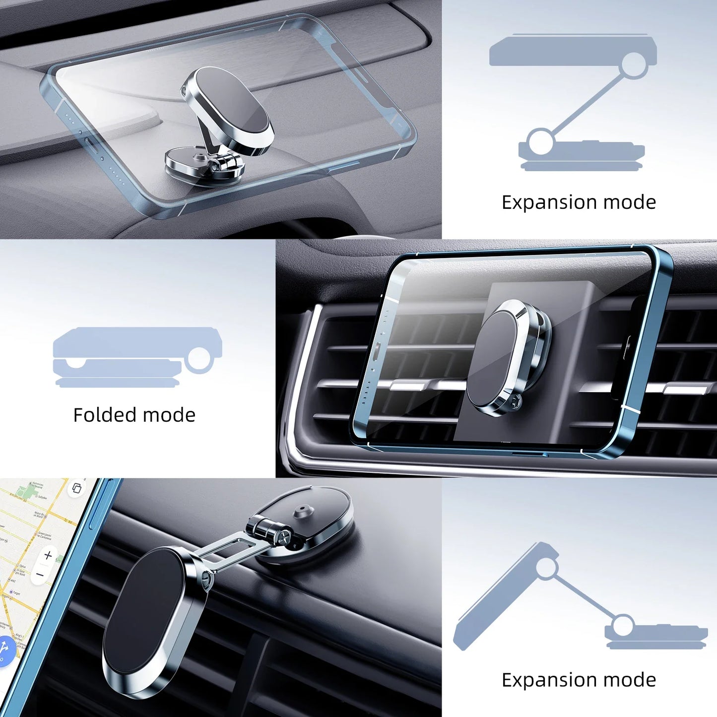 Magnetic Car Phone Holder - Foldable 360-Degree Rotatable Dashboard Stand for Navigation, Car Accessories
