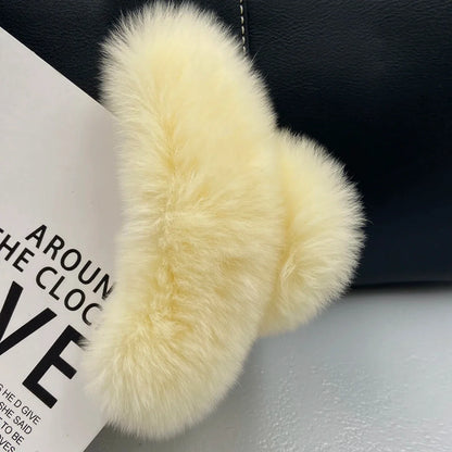Winter Fuzzy Hair Claw for Women – Warm Fluffy Natural Rex Rabbit Fur Hair Clip, Elegant Fashion Party Accessory