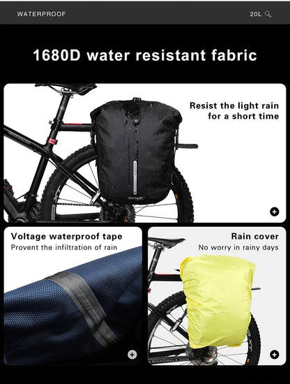 Rhinowalk 20L Bike Pannier Bag — Waterproof Rear Rack Bicycle Shoulder Backpack, Travel & Cycling Accessories