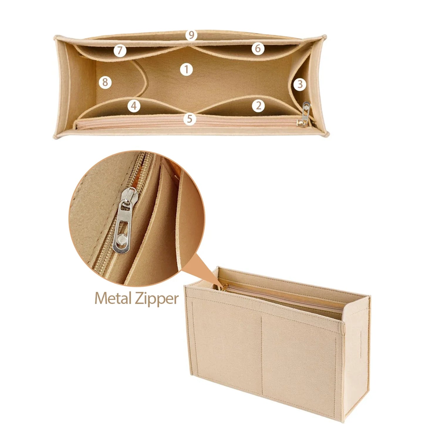 Premium Purse Insert Organizer – Felt Bag Insert with Multiple Pockets for Dior Book Tote & Small Bags