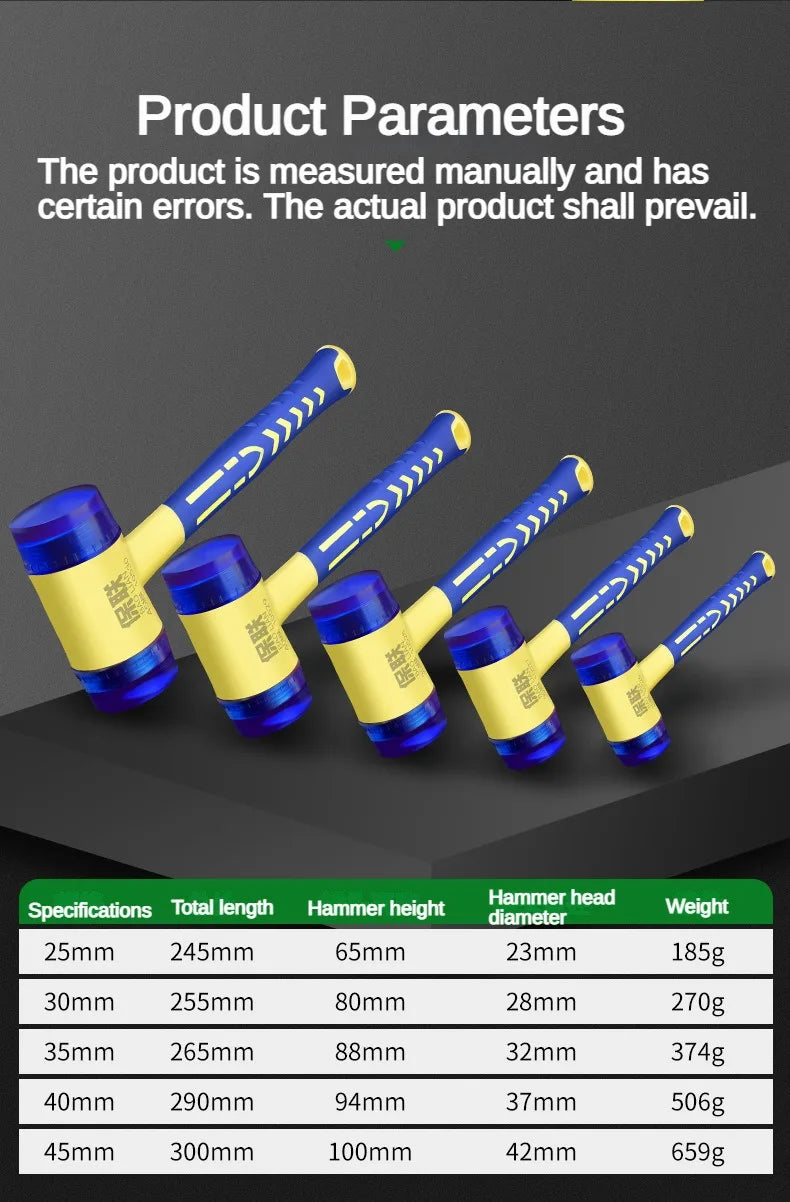 Double Head Installation Hammer — 25mm–45mm Detachable Rubber Mallet with Handle