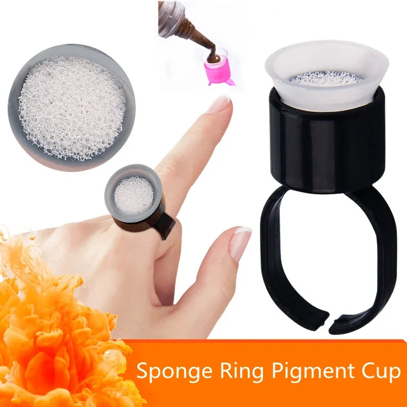 100PCS Tattoo Ink Ring Cups with Sponge – Microblading Pigment Holders, Permanent Makeup Tool Accessories