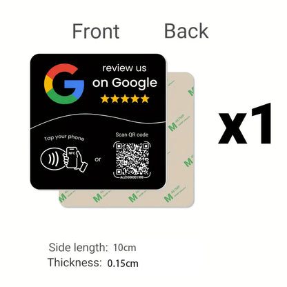 NFC 215 Square Google Review Card - Programmable 13.56MHz NFC Stand with Editable QR Code