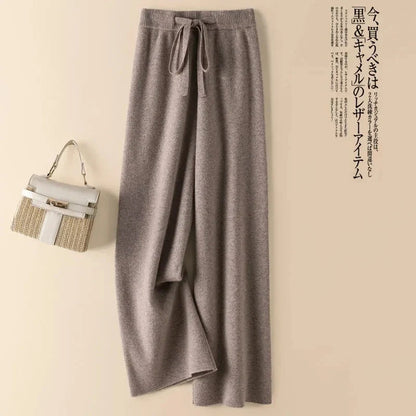 Thick Warm Knitted Pants - Women's High Waist Soft Elastic Straight Leg Ankle-Length Korean Fashion Trousers
