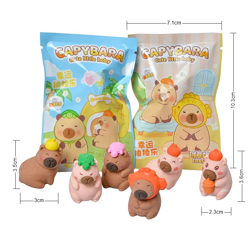 Original Capybara Blind Bag 32pcs — Cute Little Baby Character Rubber Figures, Learning Stationery Toy for Kids & Gifts