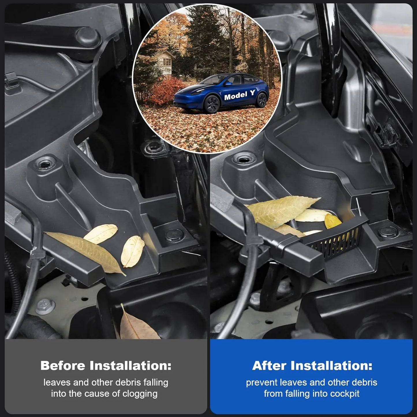 Tesla Model Y Front Trunk Debris Filter Guide Grille Cover - Anti-Clogging Water Filter for 2021-2023 Tesla Y