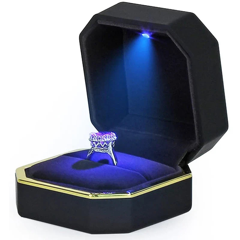 LED Jewelry Ring & Necklace Box — Luxury Velvet Display Case with Light for Engagement, Proposal & Wedding Gifts