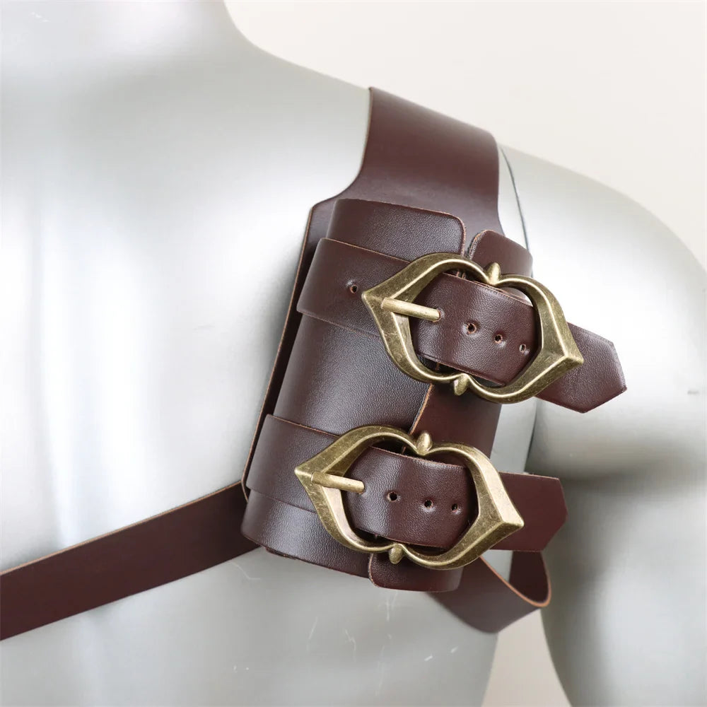 Medieval Sword Shoulder Double Back Scabbard - PU Leather Rapier Sheath with Buckle Strap for Viking Knight Cosplay