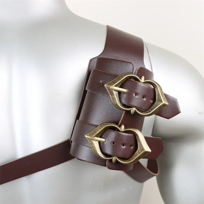 Medieval Sword Shoulder Double Back Scabbard - PU Leather Rapier Sheath with Buckle Strap for Viking Knight Cosplay