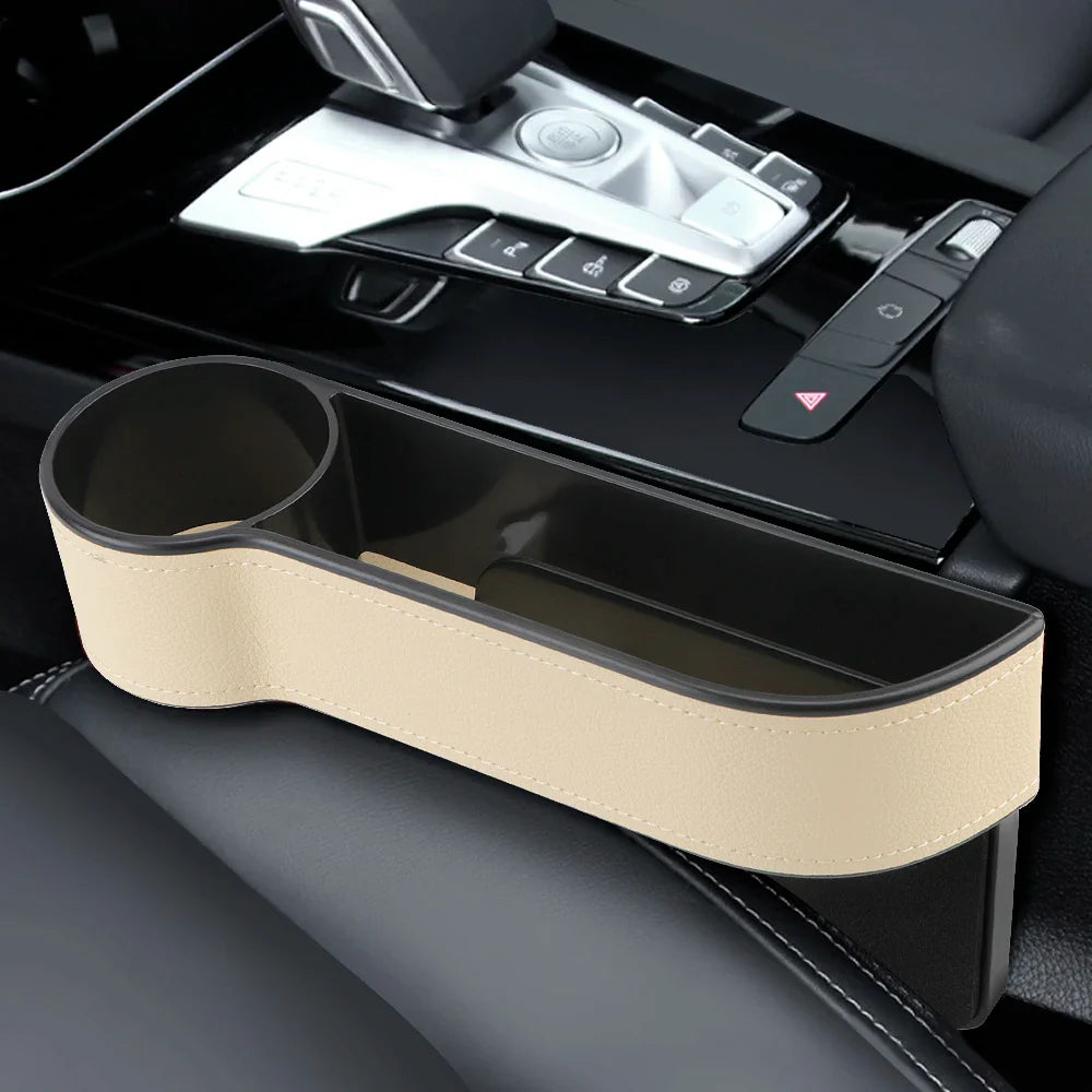 Car Seat Gap Organizer – Leather Auto Crevice Storage Box with Cup & Phone Holder, USB Option