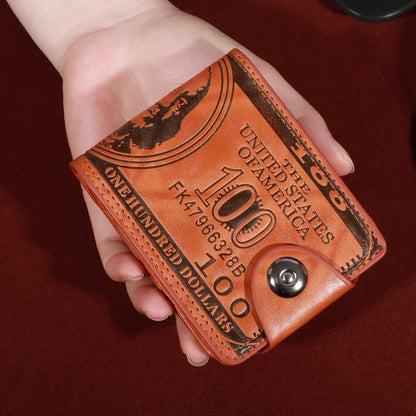 Men’s Leather Wallet with 100 Dollar Pattern — Large Capacity Card Holder Purse Bag