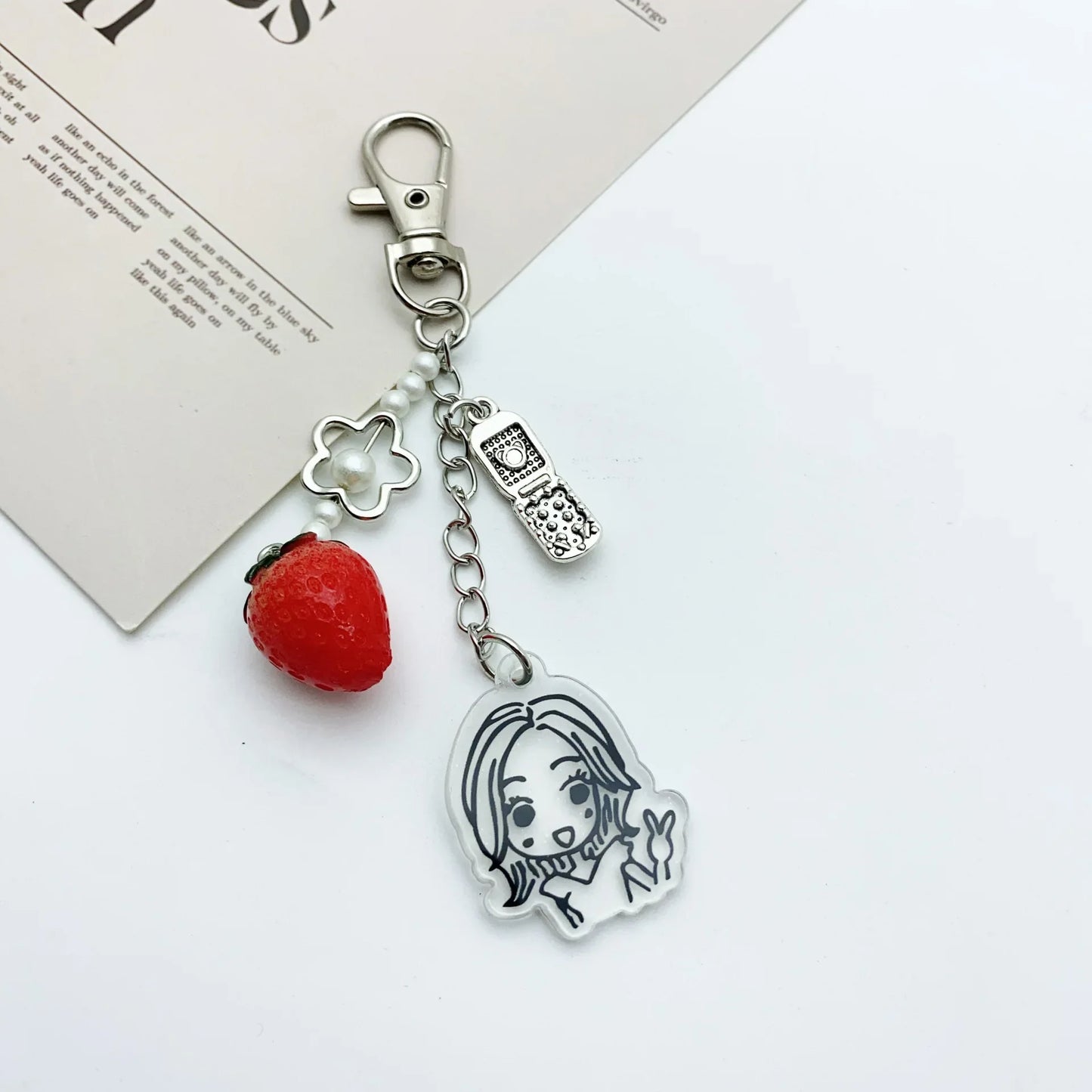 Ai Yazawa Nana Anime Heart & Strawberry Phone Charm Keychain – Y2K Handmade Jewelry