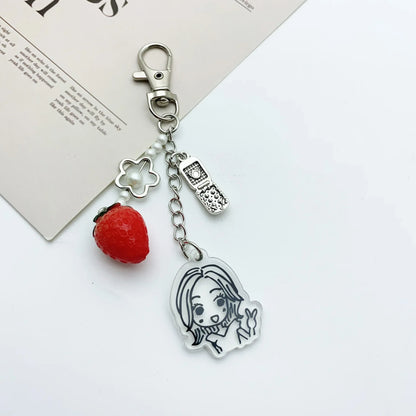 Ai Yazawa Nana Anime Heart & Strawberry Phone Charm Keychain – Y2K Handmade Jewelry