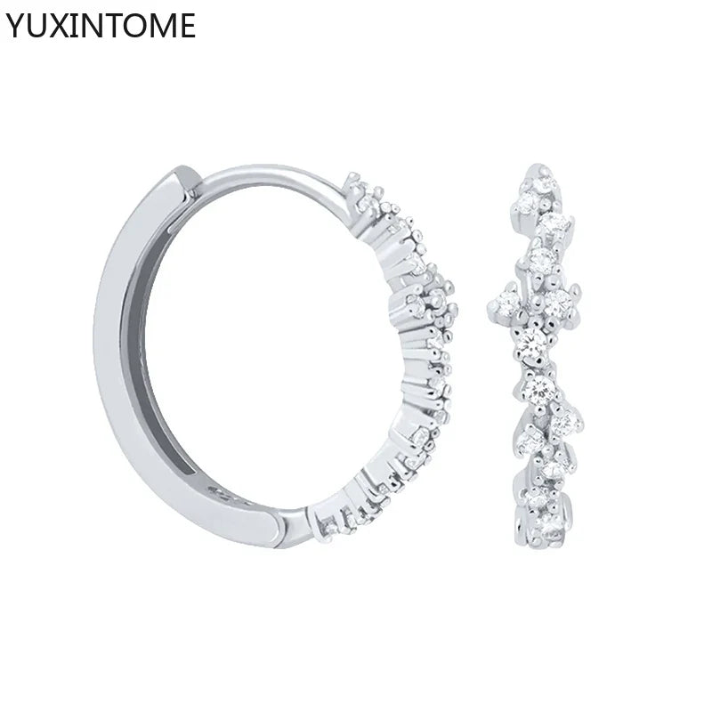 925 Sterling Silver White Zircon Hoop Earrings for Women – Fashion Geometric Crystal Silver Earrings Fine Jewelry Elegant Daily Wear Jewelry