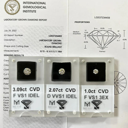 0.1–5CT Super White Lab-Grown Diamond Loose — IGI/GIA Certified, HPHT & CVD, DEFG VVS-SI, Diamond Tester Approved for Wedding Jewelry