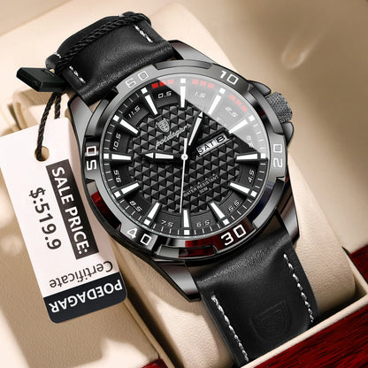 POEDAGAR Men’s Luxury Wristwatch – Waterproof Quartz Sport Watch with Luminous Hands, Date & Week Display, Leather Strap