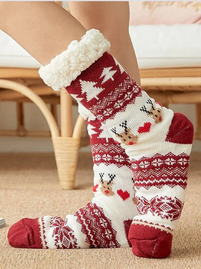 Women’s Christmas Fuzzy Socks – Winter Warm Thermal Non-Slip Fluffy Floor Slippers, Soft Indoor Home Gift