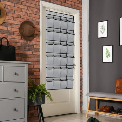 24-Pocket Clear-View Hanging Shoe Organizer with 4 Metal Hooks — Over-the-Door Wall Storage Bag