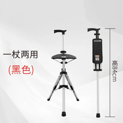 Multi-Functional Non-Slip Walking Stick with Seat – One-Key Foldable Crutch Chair, Triangular Bracing Elderly Hiking Pole Walker