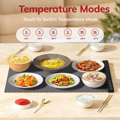 Silicone Heating Mat for Food – Adjustable Temperature Rollable Food Warming Tray for Buffets, Parties, and Sabbath