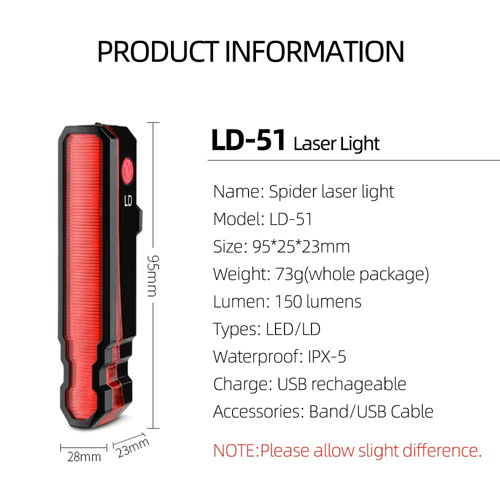Folding Laser Bike Light - Front & Rear Safety Warning, USB Rechargeable, Waterproof Cycling Lamp