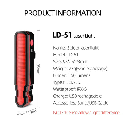 Folding Laser Bike Light - Front & Rear Safety Warning, USB Rechargeable, Waterproof Cycling Lamp