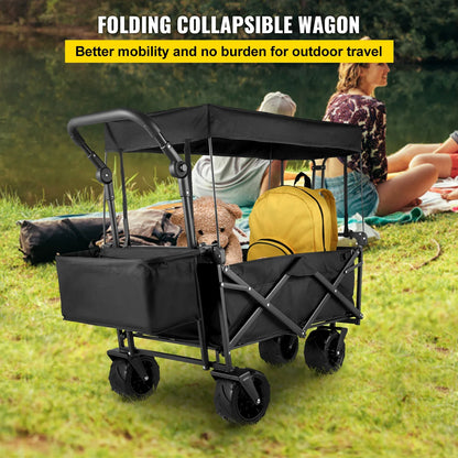 VEVOR Extra Large Collapsible Garden Wagon – Foldable Cart with Removable Canopy for Camping, Shopping & Groceries