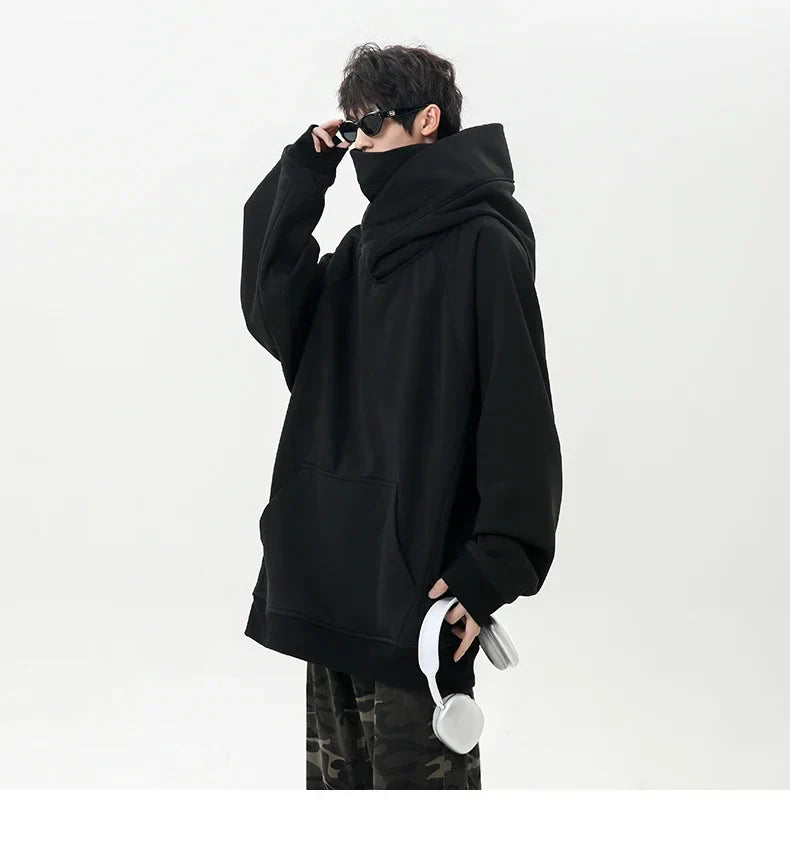 Autumn High Neck Sweatshirt for Men – Pile Collar Hoodie, Harajuku Ninja Style, Casual Sports Loose Fit Top