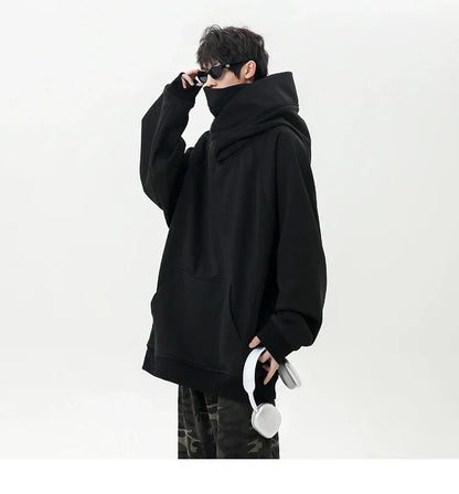 Autumn High Neck Sweatshirt for Men – Pile Collar Hoodie, Harajuku Ninja Style, Casual Sports Loose Fit Top