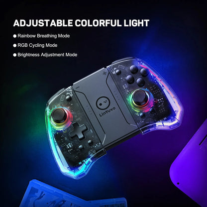 LinYuvo KS40 Transparent Wireless Joy-Pad – 8 Color LED Controller with Turbo Function for Switch/NS OLED & Lite