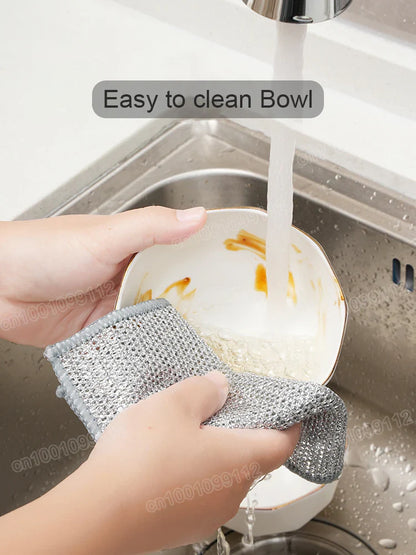 Magic Cleaning Cloth: Kitchen Dishwashing Towel with Metal Steel Wire – Ultimate Dish and Pot Cleaning Tool