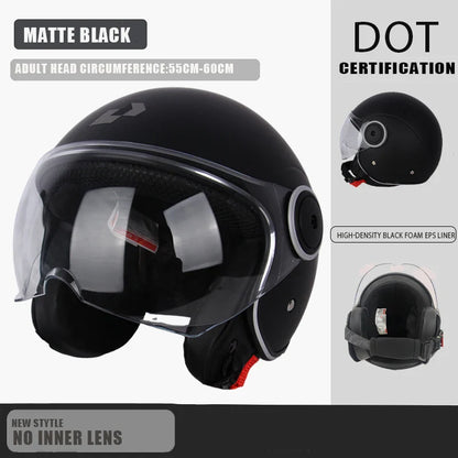 DOT Certified Vintage Open Face Motorcycle Helmet – Retro 3/4 Cruise Casco Casque Moto for Men & Women