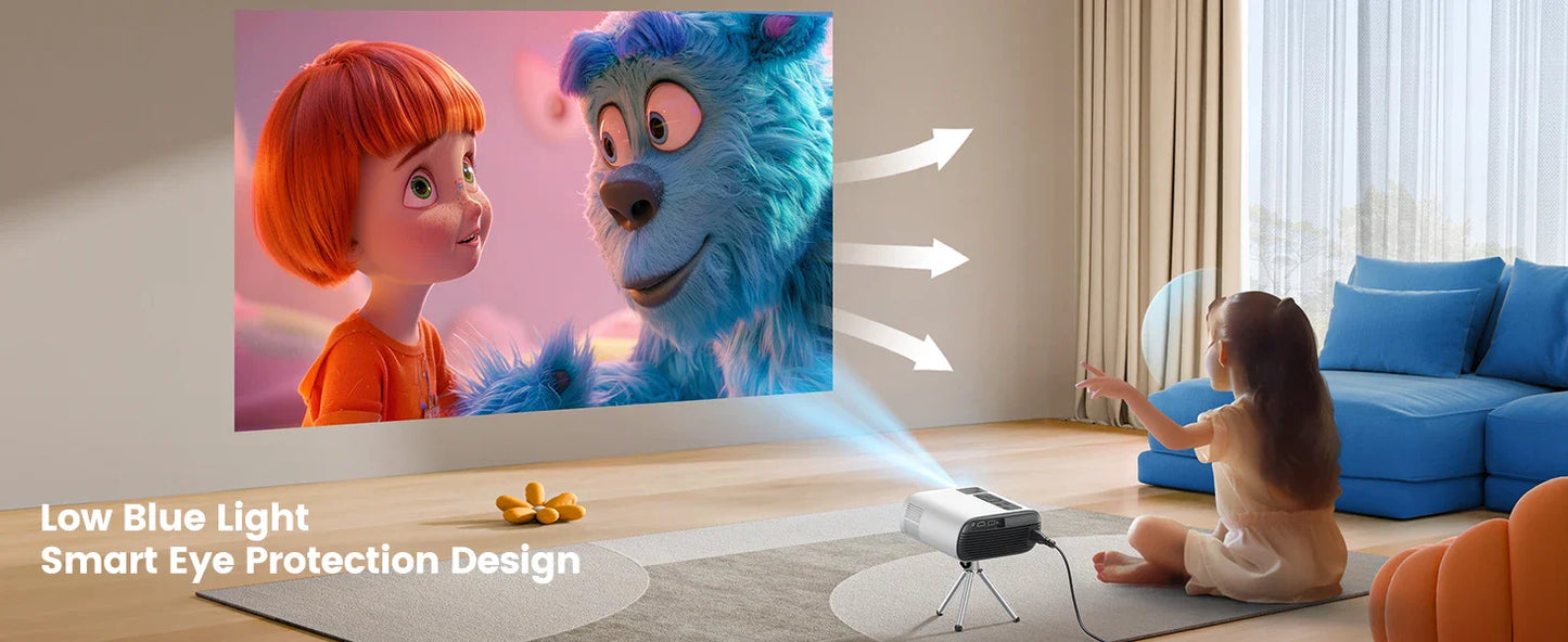 TOPTRO Mini Projector – Full HD 1080P Support, 16000 Lumens, Auto Keystone, WiFi & Bluetooth Portable Home Theater Projector