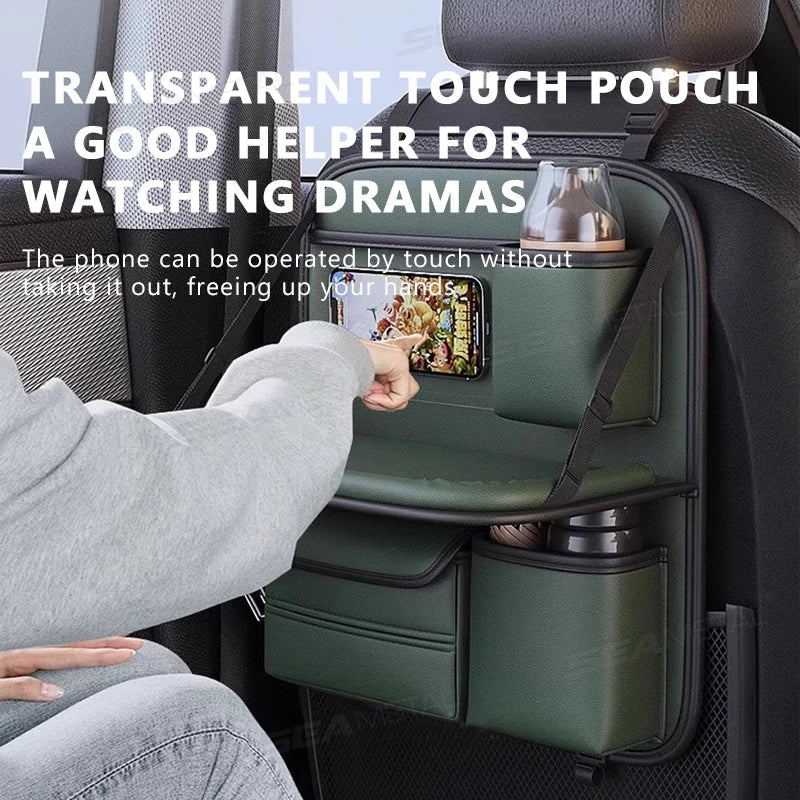 SEAMETAL 8 in 1 Car Seat Back Storage Bag – Foldable Tray, Waterproof & Wear-Resistant Organizer with Tissue & Cup Holder